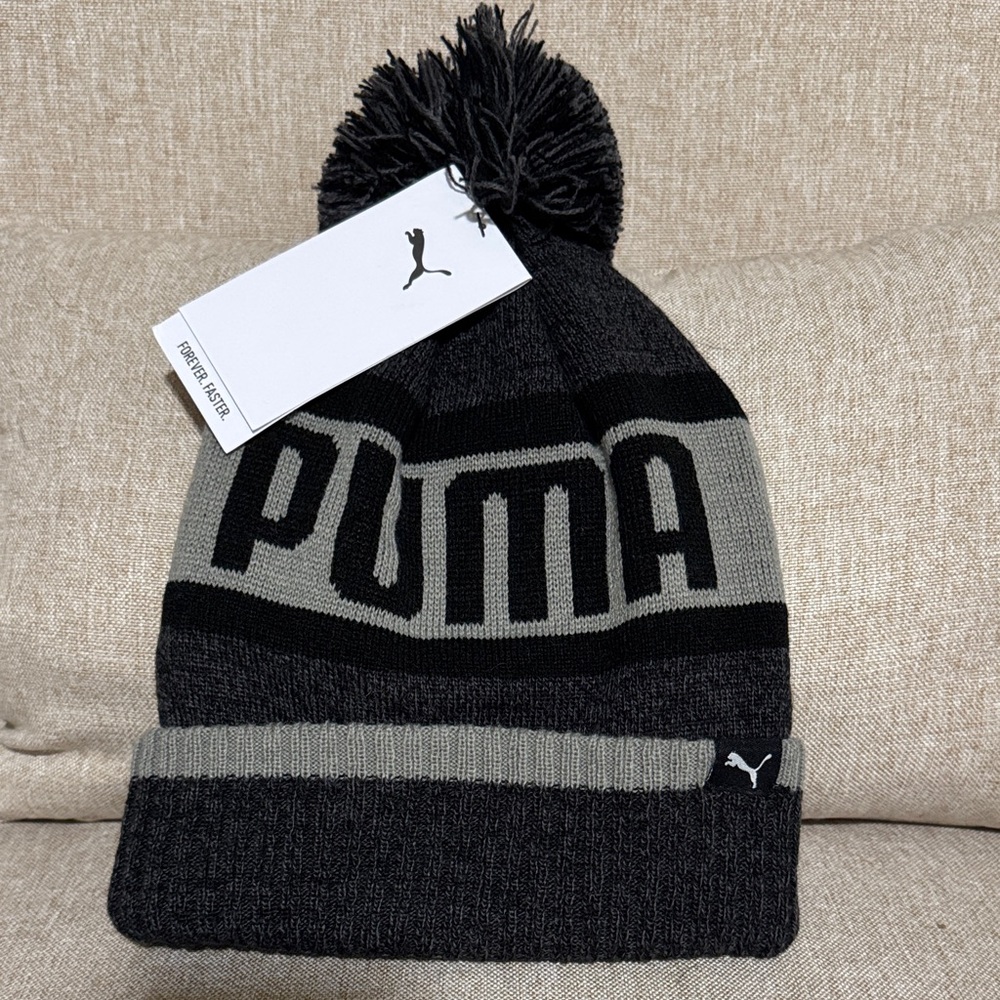 Puma Black & Gray Pom-Pom Knit Beanie
